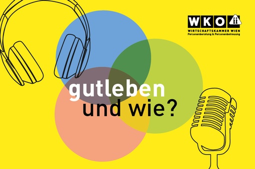 © Fachgruppe Wien Personenberatung und Personenbetreuung Bunter Podcast Banner mit Kopfhörern und Mikrofon und dem Schriftzug