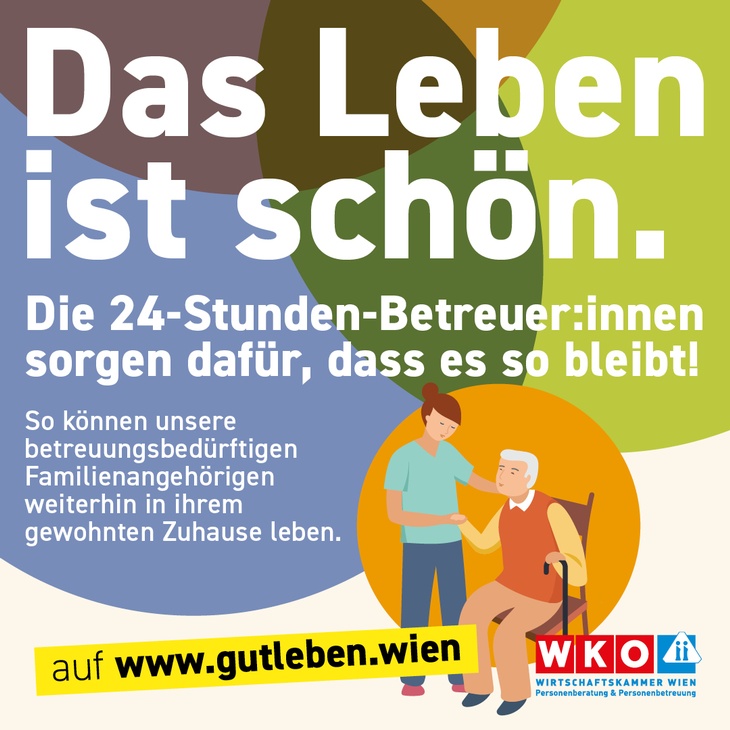 Das Leben ist schön. Die 24-Stunden-Betreuer:innen sorgen dafür, dass es so bleibt. So können unsere betreuungsbedürftigen Familienangehörigen weiterhin in ihrem gewohnten Zuhause leben. www.gutenleben.wien
