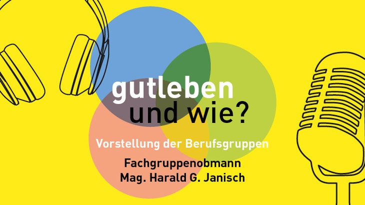 © Fachgruppe Wien Personenberatung und Personenbetreuung Bunter Podcast Banner mit Kopfhörern und Mikrofon und dem Schriftzug